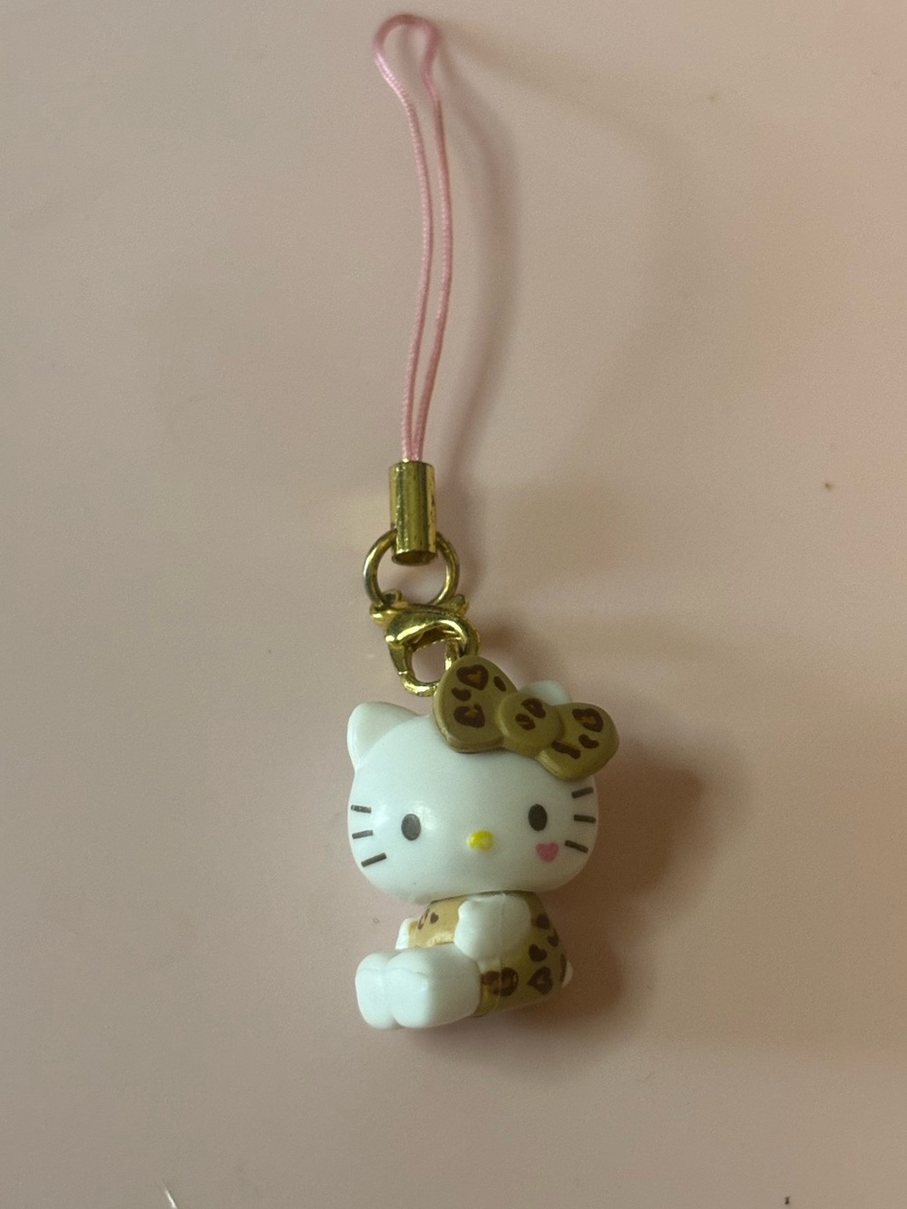 Hello Kitty Pink Strap Phone Charm with Leopard Bow